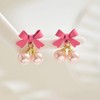 Pink Bow Earrings for Women Christmas Bow Earrings Cute Ribbon