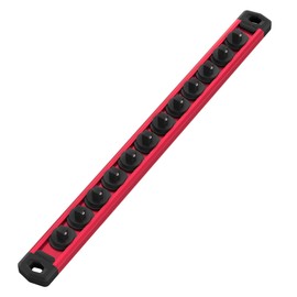 WORKPRO Magnetic Socket Organizer, 1/4-Inch Drive Aluminum Alloy Socket Rail, Heavy Duty Socket Holder, Socket Rack Kit 1/4-Inch x 12 Clips (Red)