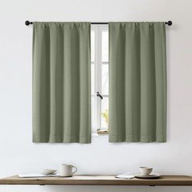 OWENIE Sally Sage Green Short Blackout Curtains for Bedroom Living Room 45 Inch Length 2 Panels Set, Solid Thermal Insulated Energy Saving Window Treatment Curtains Drapes, W40 x L45, Sage Green