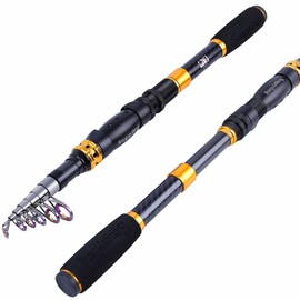 Sougayilang Telescopic Fishing Rod - 24 Ton Carbon Fiber Ultralight Fishing Pole with CNC Reel Seat, Portable Retractable Handle, Stainless Steel Guides for Bass Salmon Trout Fishing (2.1m/6.9ft)