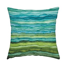 Swono Watercolor Throw Pillow Cover Stripped Waves Blue and Green Paint Brush Gradient Marine Sea Splash Decorative Pillow Case Home Decor Square 16x16 Inches Pillowcase