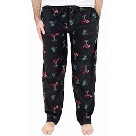 Varsity Men's Printed Microfleece Pajama Pant, Black Holiday Martini, Small