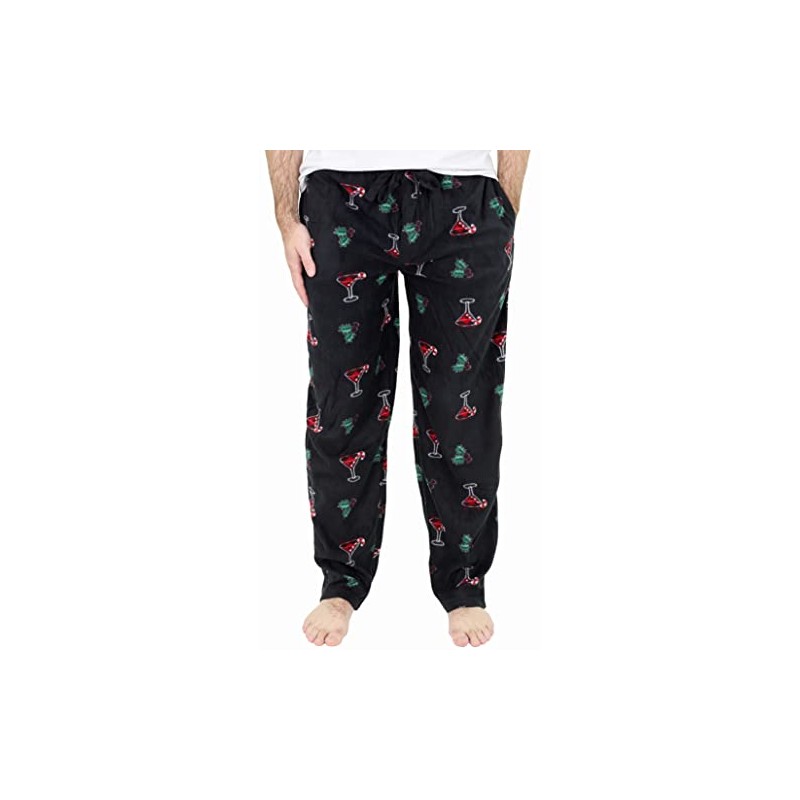 Varsity Men's Printed Microfleece Pajama Pant, Black Holiday Martini, Small