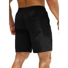Jolicloth Men's Corduroy Shorts with Pockets Elastic Waist Drawstring Cargo Summer Leisure Shorts, black