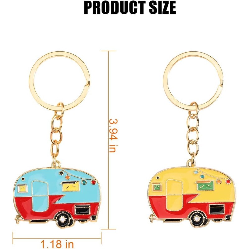 2 Pcs RV Camper Keychain Camping Car Caravan Keyring Retro
