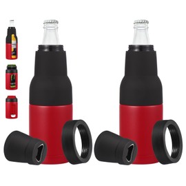 PATIKIL Schlanker Dosenkühler, 2 Stück 12oz Skinny Can Isolierter Bierhülsen-Getränkehalter mit Flaschenöffner für Bier, Limonade, Kaffee, Normale Dosen und Flaschen, rot