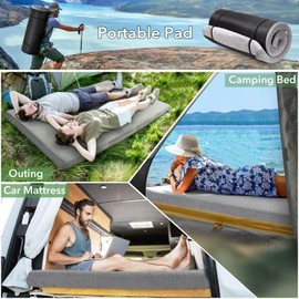 IDEALHOUSE 2024 New 3 Inches Memory Foam Camping Mattress, Roll Up Sleeping Pad with Removable Waterproof Cover and Storage Bag, Thick Comfortable Floor Sleeping Mats for Car Truck Tent, Grey