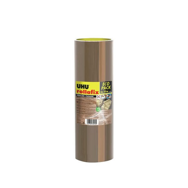 UHU Rollafix Packing Tape, High-Quality Packaging Tape, Brown, 6 x
