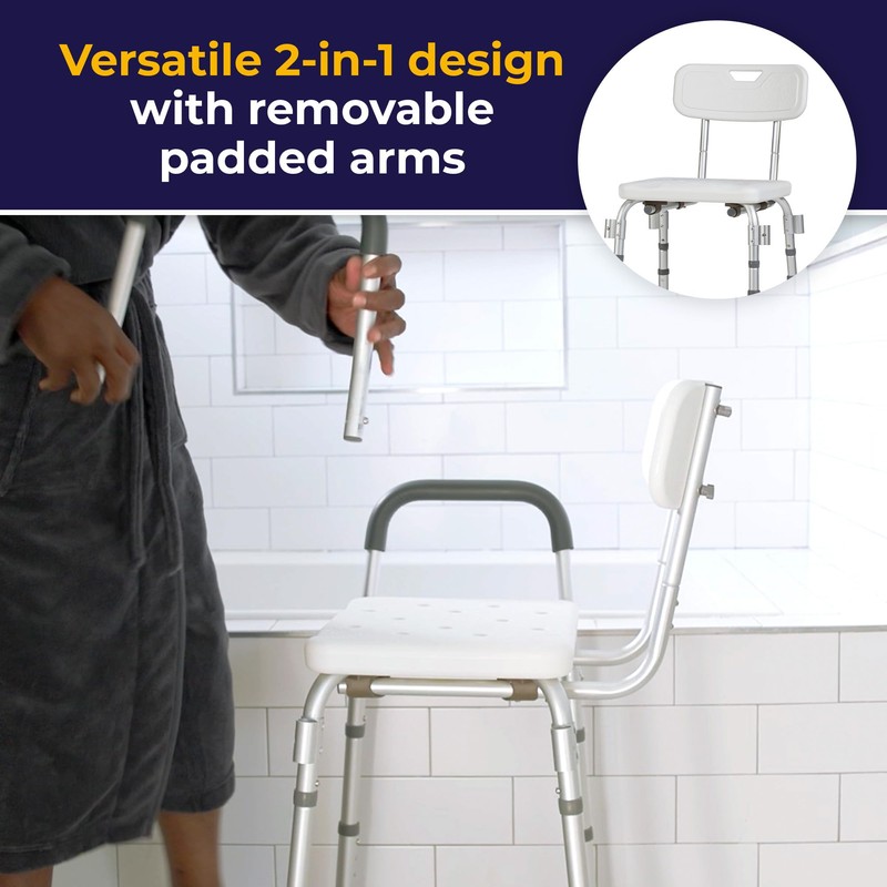 Drive Medical 12445KD-1 Shower Chair with Back and Padded Arms,