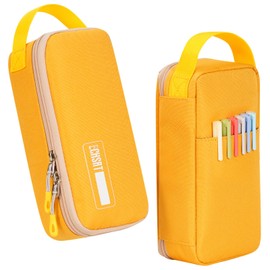 ECHSRT Big Pencil Case, Aesthetic Portable Zipper Pencil Bag with Hidden Pocket, Special Pouch for Men Women Adults, Stationery Organizer Pen Cases for Office Travel, Yellow