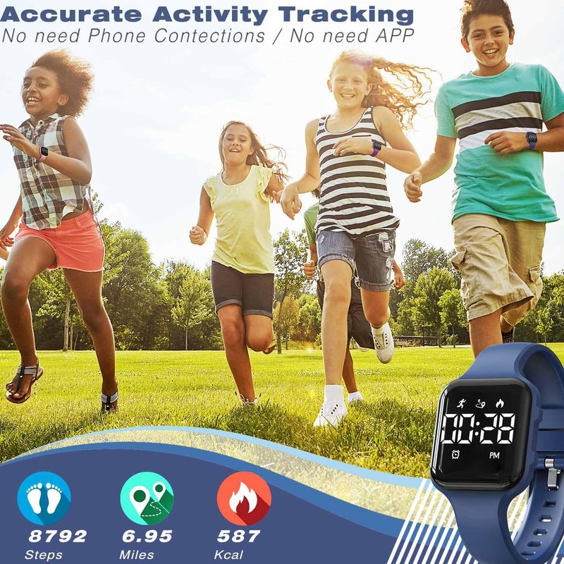 Focwony Kids Digital Watch Steps Counter Waterproof Fitness Tracker Wristwatch