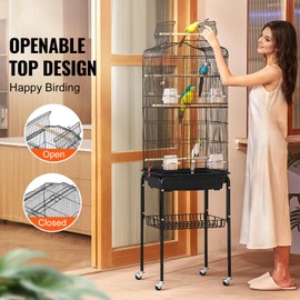 Happybuy 64-inch Open-top Large Parrot Bird Cage with Detachable Rolling Stand. Ideal for Parakeets, Finches, Canaries, Lovebirds, Cockatiels, Budgies, Small Quaker Conures