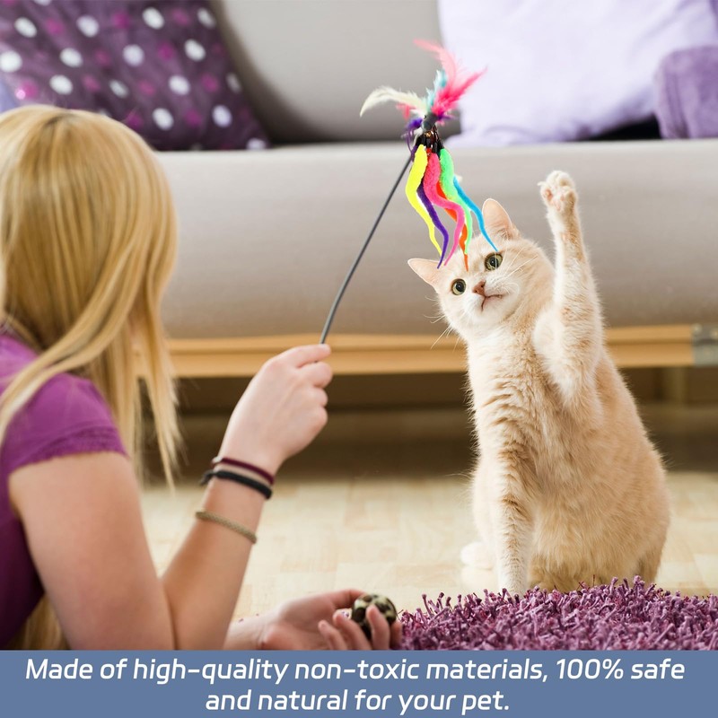 Gaaines 12 Pcs Cat Wand Toy Refills,Cat Teaser Furry Tail