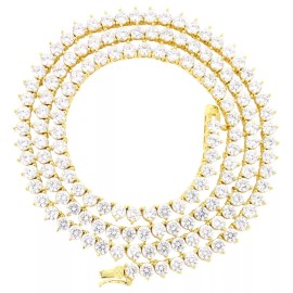 Unbranded 14K Gold 925 Sterling Silver 4mm 3 Prong Set CZ 1 Row Tennis Chain 24''