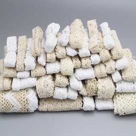 Cotton Ribbon Random Mixed Size White and Ivory Sewing Tassel Lace for DIY Clothes Dress Garment Accessories Crafts 12Yards 1Yard Per Piece