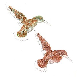 Green and Pink Glittered Hummingbird Ornaments, 2 Assorted