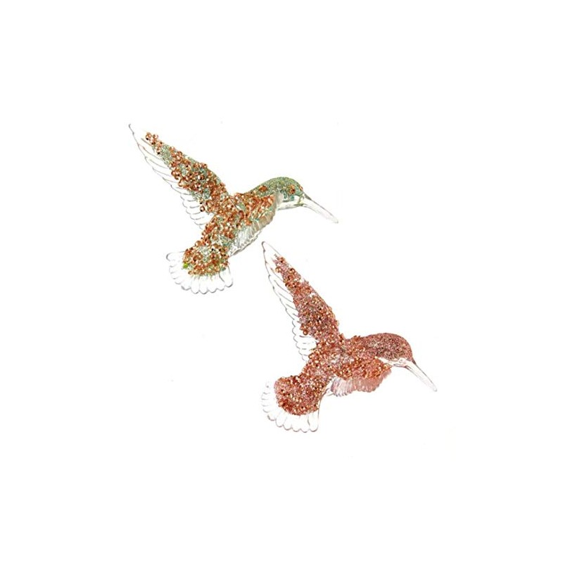 Green and Pink Glittered Hummingbird Ornaments, 2 Assorted