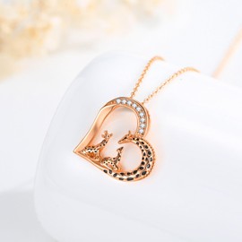 TANGPOET Giraffe Pendant Necklace Jewelry Gifts for Women Mom Rose Gold Plated 925 Sterling Silver Mother Daughter Son Heart Necklaces