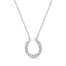 925 Sterling Silver White CZ Womens Horseshoe Pendant Necklace with Chain