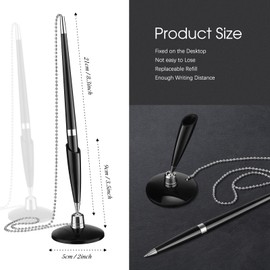 Zonon 6 Pieces Secure Pen with Chain Security Pen Holder Counter with Adhesive Chain and Base Black Ink for Reception Office Bank Work Hotel Lobbies Retail Stores Home Back to School Supplies