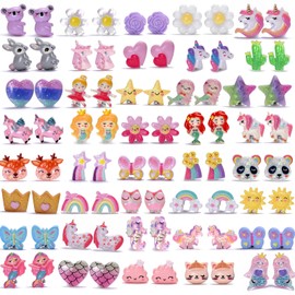 40 Pairs Clip on Earrings for Girls 10-12 -Cute Plastic Earrings Hypoallergenic Earrings for Kids Clip Earrings for Girls Non Pierced-ST Patricks Day Earrings Christmas Gift for 8 Year Old Girls Gifts
