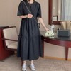 Plus Size Maternity Dress with Shirring Tiered Design Black Dress 2ea