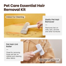TripleWood Pet Hair Removal Tool and Lint Roller Value Set, Extra Sticky Lint Remover and Reusable Dog Cat Hair Remover for Pet Hair Removal on Furniture, Couch, Carpet, Clothing, Bright White