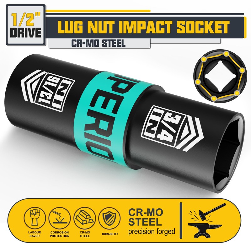 Aiourx 1/2" Drive Lug Nut Impact Socket, 3/4" x 13/16"