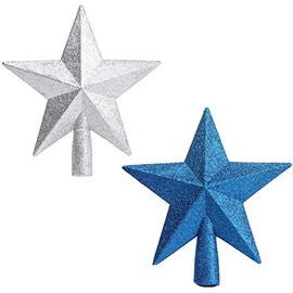 2 Pack Glittered Mini Star Christmas Tree Topper Star Treetop for Small Christmas Tree Ornaments (Blue Silver)