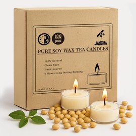 Crenovo Tea Lights Candles 100 Pack, Natural Soy Wax Tealights Candles Bulk 6 Hours Non-Toxic, Long Burning, Unscented Small Votive Cup Candles for Wedding, Party, Dinner, Emergency