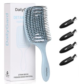 Daily Gard Detangling Brush, Dry and Wet Vented Detangler Hair Brush for Women and Men, Professional Paddle Curved Styling Hairbrush for Straight/Curly/Thick/Long/Wavy/Damaged Hair, Blue