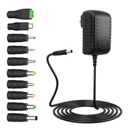 12V 3A Power Supply Charger with 10 Interchangeable DC Plugs - Input AC 100V-240V, Output DC 12V 3A 36W - Universal 5.5mm x 2.1mm / 5.5mm x 2.5mm Adapter Switching Transformer Converter