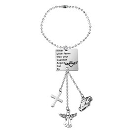 MYOSPARK Guardian Angel Car Charms for Rear View Mirror Never Drive Faster Than Your Guardian Angel Can Fly Ball Chain Car Pendant Accessories
