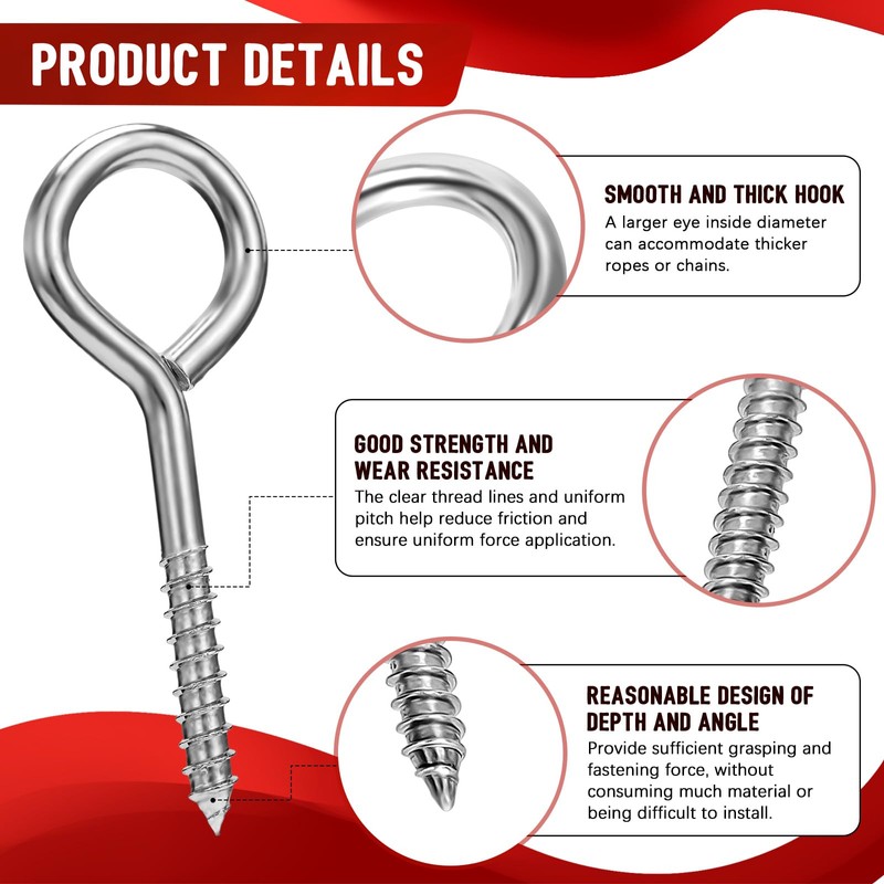 AUGHOA 5 Inch Heavy Duty Stainless Steel Eye Bolts, 4