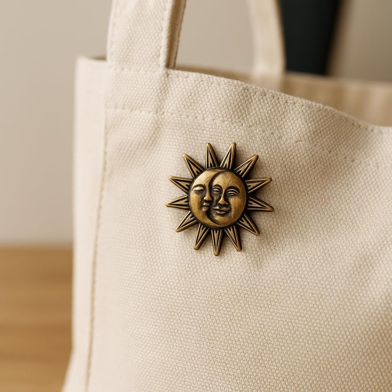 C0084 Sun and Moon Pin Badge Antique Pin 0.8 inch