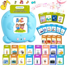 AHJ Talking Flashcards, French Flashcards, 255 Sheets, 510 Words, French Flash Cards, Interactive Language Games French for Children from 2-6 Years, Blue