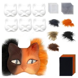 Faux Fur Cat Mask Making Kit with Eye Mesh and Gem Sticker DIY Mask Making Kit Paper Pre Felted Therian Cat Mask Kit, A