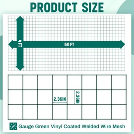 Gisafai Galvanized Welded Wire Fence 4 ft X 50 ft for Dog Chicken Hog Deer Goat Cattle 16GA Garden Border PVC Coated Fencing Roll Border Yard Vegetable Plant Animals Protection Poultry Netting(White)