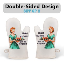 Miracu Funny Oven Mitts for Women, Cute Oven Mitt Set, Fun Kitchen Mittens, Baking Gifts for Women Bakers, Baker Gifts for Mom, Cooking Accessories, Retro Humor Valentines Bday Housewarming Presents