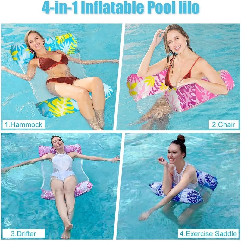 Swimming pool inflatable hammock, 5-piece set, including 3 water hammocks