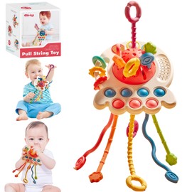 MBVBN Juguetes sensoriales de Silicona sin PBA ，Juguete con Cuerda para Habilidades Finas Infantiles ，Regalo Navideño para niños de 3 a 12 Meses(Color Rojo)