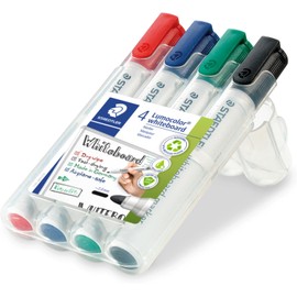 STAEDTLER 351 WP4 Lumocolor Whiteboard Marker Bullet Tip - Assorted Colours (Pack of 4)