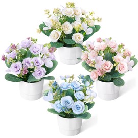ZYUQFAN Small Fake Plants in Pots, Artificial Plants Indoors with Flowers