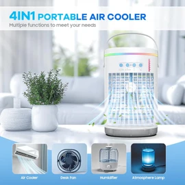 Portable Air Conditioner Fan,Personal Mini Cooler Humidifier,3-Speed Evaporative Air Cooler 7 Color Lights,1400ml Cordless AC Desktop Spray Air Conditioner Remote Control Cooling Fan