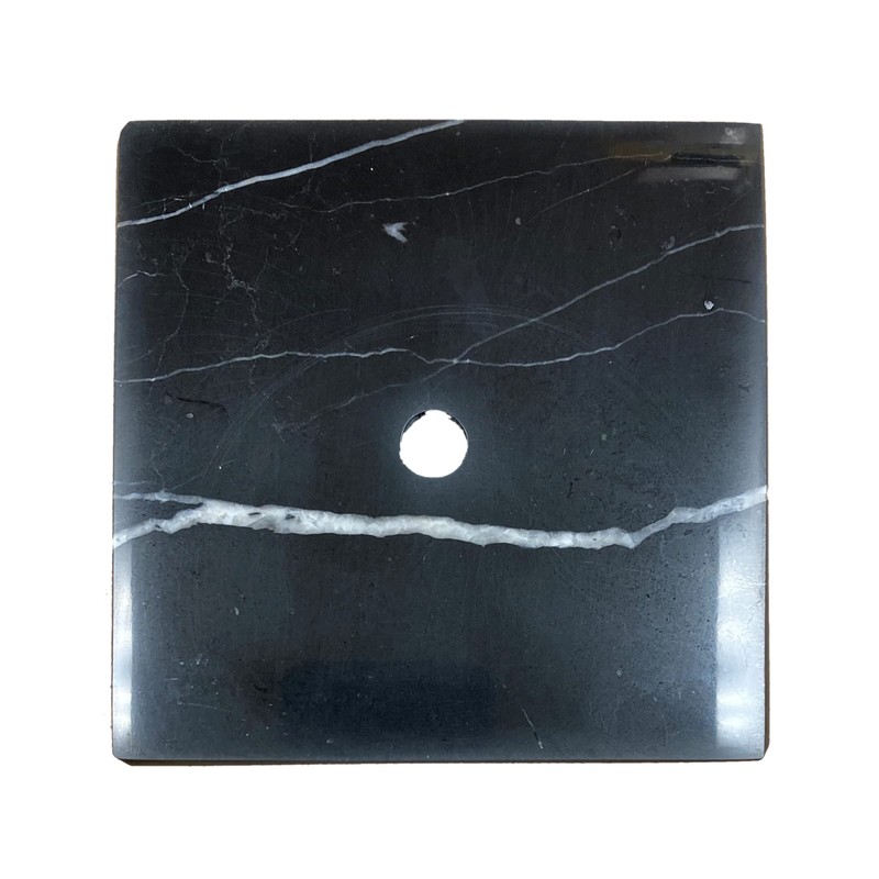 Lamp/Sculpture Base-Marble-5"-Square: Black or White (1 Pc.) (5" Marble-Square-White-No Cord