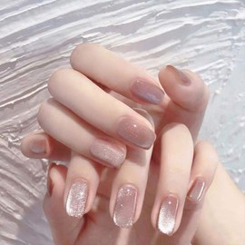 mallnoo 24 pcs Cute Elegant Nail Long Nail Tip Color Changing Stone Nail Cat Eye