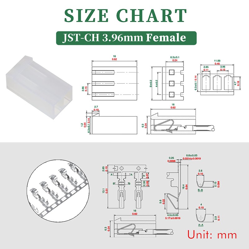 pzsmocn 200Pcs/50Sets JST CH 3.96mm Pitch 2 Pin Female Shell