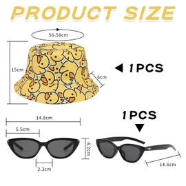 1 Double Sided Bucket Hat, 1 Sunglasses, Cartoon Yellow Duck Hat, Large Brim Sun Hat, Foldable Sun Hat, Beach Hat, Summer Leisure Hat