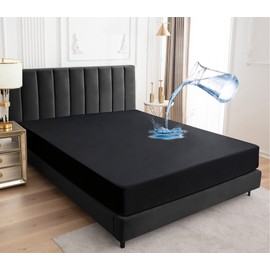 Waterproof Mattress Protector, Fitted Sheet, Breathable, Waterproof Mattress Cover, Moisture Protection, 90 x 200 cm, Black