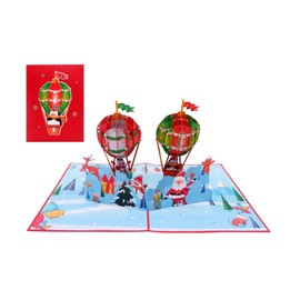 3D Pop Up Greeting Cards - Christmas Balloons with Santa Claus, Reindeer, Gifts, Christmas Cards for Family Members